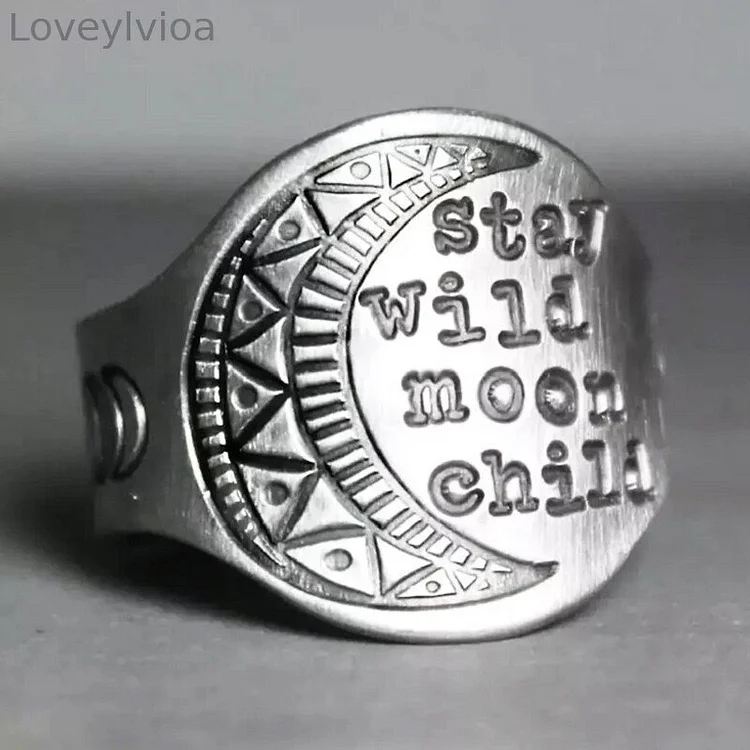 🔥  🔥Silver Vintage Moon Ring - 'Stay Wild Moon Child'🌙