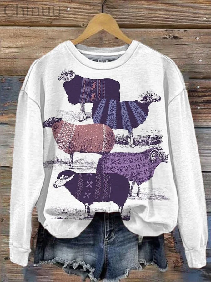 Women's Winter Ssheep Print Sweatshirt