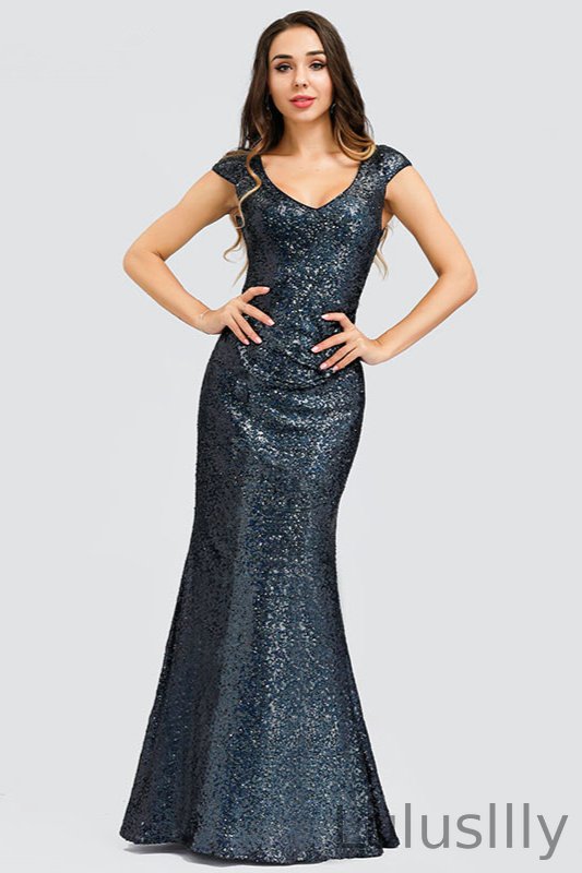 Gorgeous Sequins Cap Sleeve Prom Dresses Mermaid Long Evening Party Gowns On Sale - lulusllly