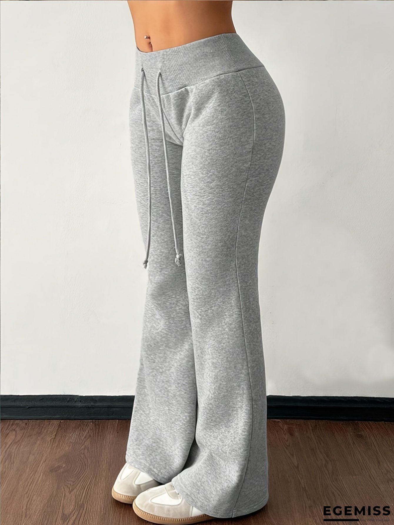 Women&lsquo;s High-Waisted Flared Sweatpants - Stretchy Non-See-Through Pants with Drawstring Waist, All-Season Lounge & Formal Pants for Everyday Special Occasions - Elegant Casual Trousers, High Waist Pants, Versatile Clothing, Comfortable Fit | EGEMISS