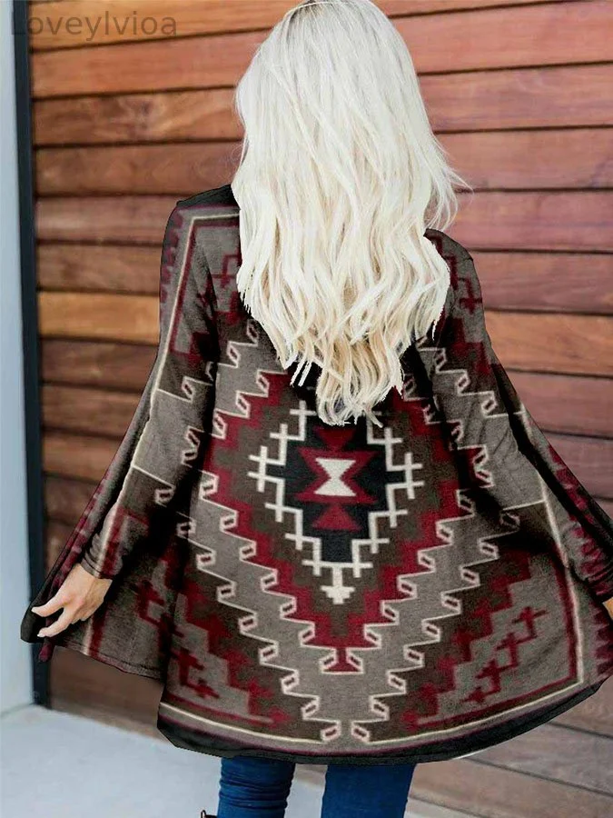 Ladies Vintage Western Print Long Sleeve Cardigan