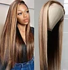 Hightlight Brown Mixed Blonde Long Wig Straight Wig