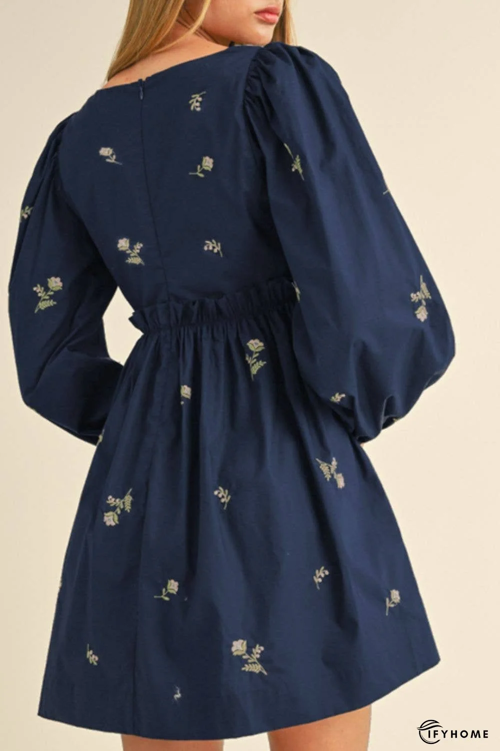 Floral Square Neck Balloon Sleeve Mini Dress | IFYHOME