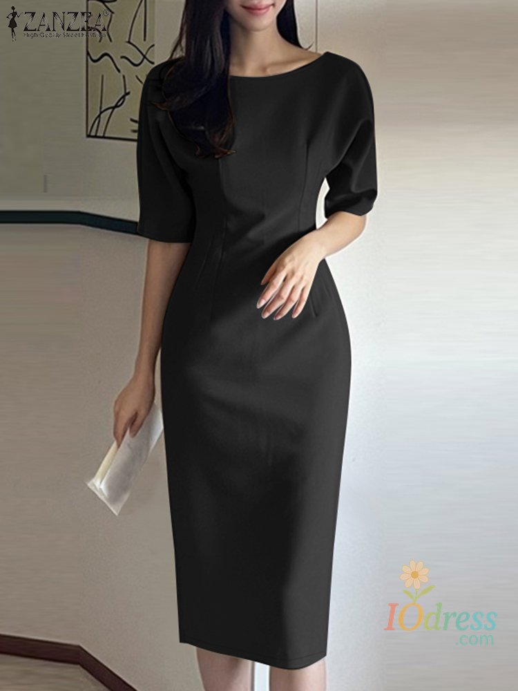 IO Dress Women Stylish Half Sleeve Slim Fit Office Sundress 2025 Shop Summer Dress Casual Solid Midi Dresses Elegant Party Sundress IO Dress