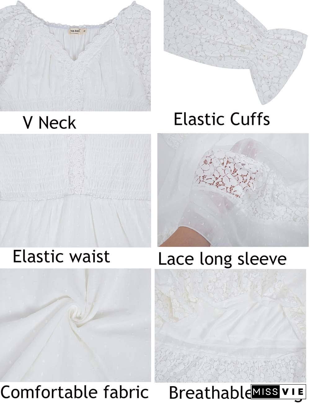 Womens Lace Long Sleeve V Neck Fall Maxi Dress