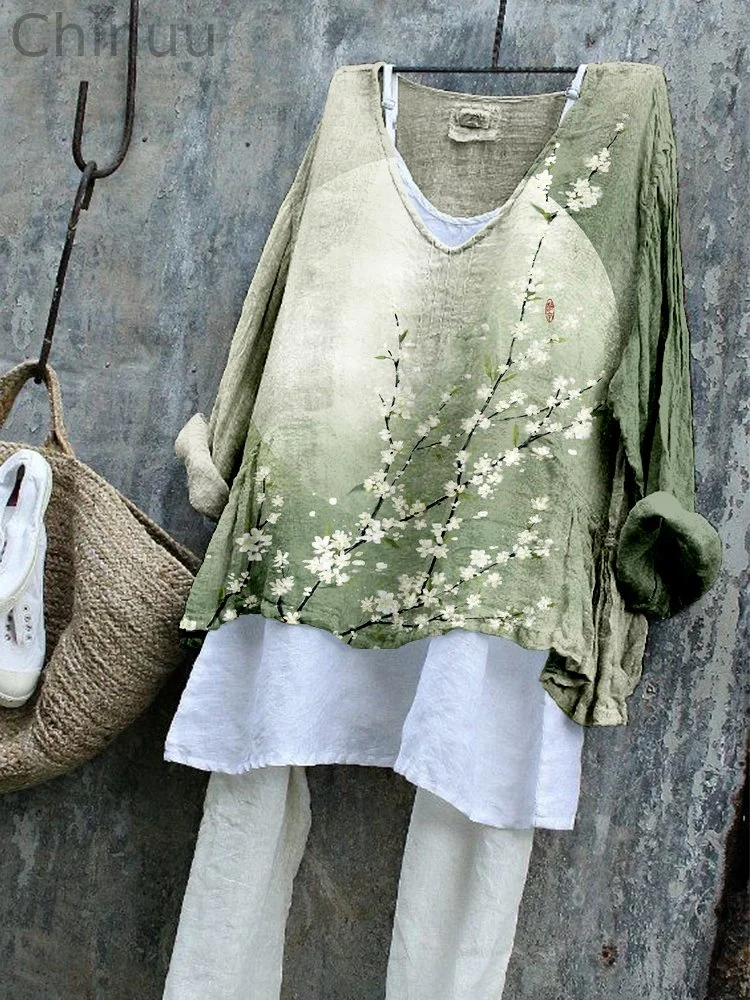 Vintage Pear Flower Art Pattern Comfy Flowy Tunic