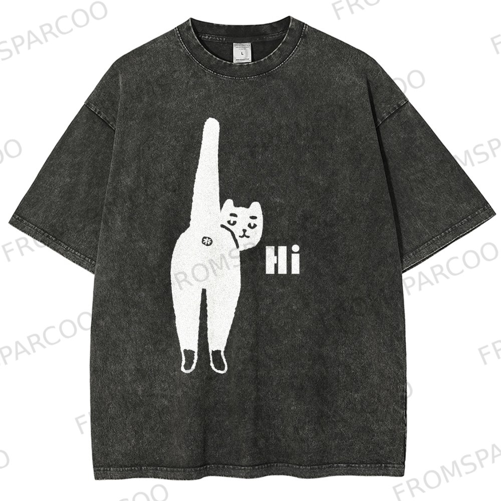 Cat Back Washed Vintage Short Sleeves T-Shirt