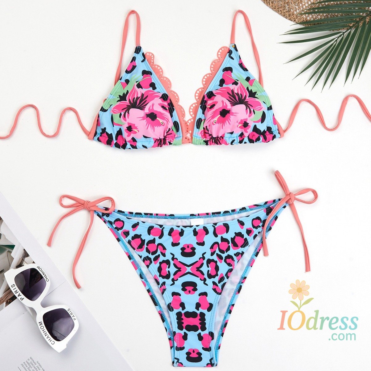 IO Dress 2025 Sexy Leopard Print Two Piece Swimsuit Set Triangle Bra Suspender Halter Backless Bikini Set Beach Vacation Lace-up Swimwear