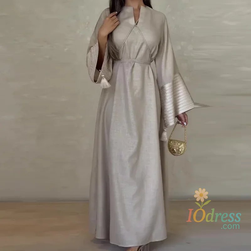 IO Dress Women's Autumn New Solid Color Flared Sleeve Long Sleeve Slimming Long Dress Fashion Casual Loose Pullover Long Skirt Vestidos