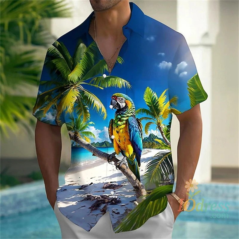 IO Menswear Tropical Floral Parrot 3d Print Shirt Men Women Fashion Shirts 2026 New Short Sleeve Hawaiian Shirts Blouse Y2K Men's Clothing