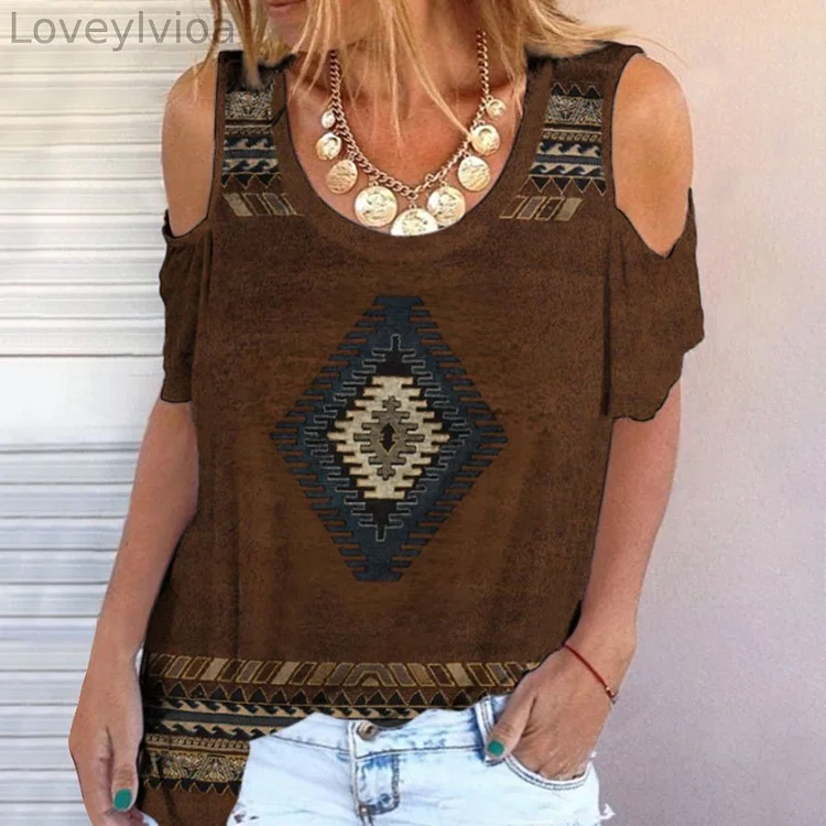 Women's Western Ethnic Vintage Print T-Shirt