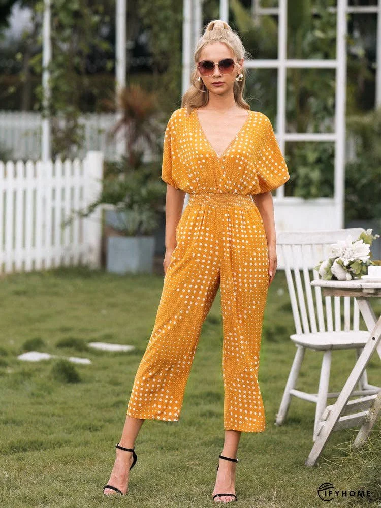 Polka Dot Surplice Neck Jumpsuit with Pockets | IFYHOME