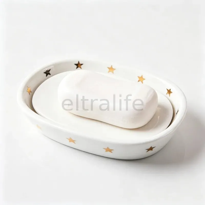 Ceramic Soap Dish with Double‑Layer Drainage, Decorative Porcelain Bar Soap Holder Tray for Bathroom Vanity Countertop eltralife