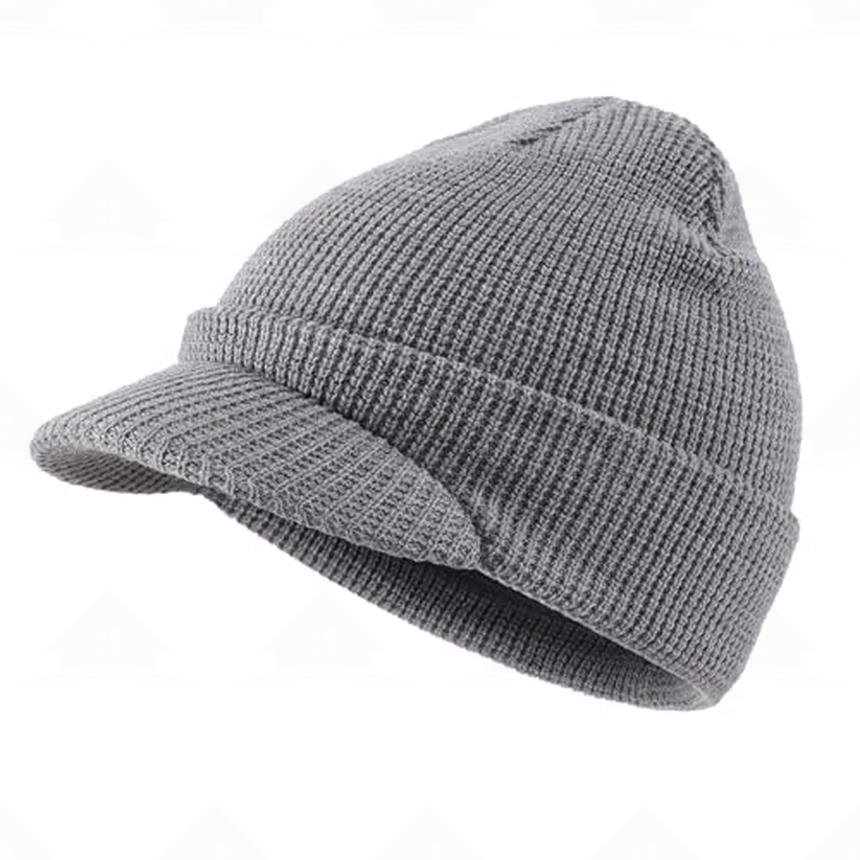 Home Prefer Mens Wool Blend Winter Hat Double-Layer Warm Knit Pre-Curve Visor Beanie Brimmed Beanies Hat for Men Women