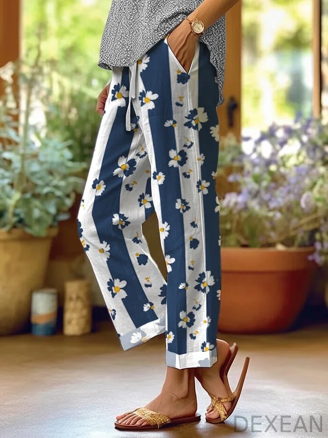 Women's Botanical Floral Print Loose Casual Pants