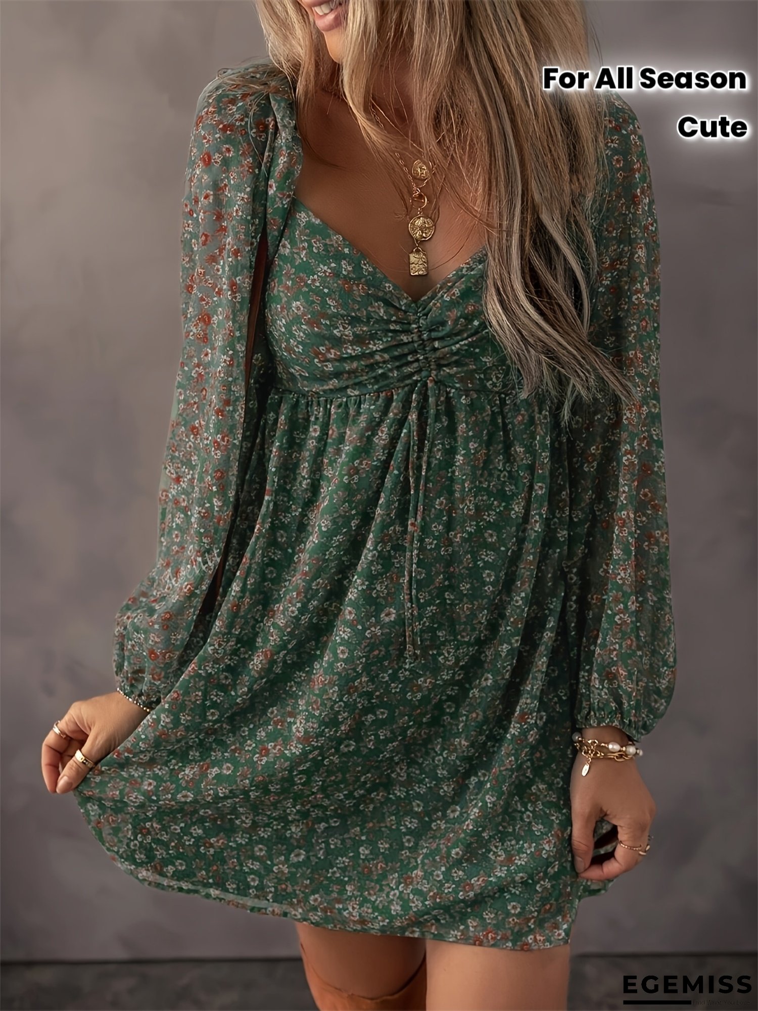 Women's Vintage Floral Dress - V-Neck Flared Hem, A-Line Party & Formal Dresses, All-Season Elegant Floral Print For Women, Everyday & Special Occasions, Cute Dresses, Vacation Outfit, Retro Style, Quality Stitching, Stylish Outfit, Fashion Lovers | EGEMISS