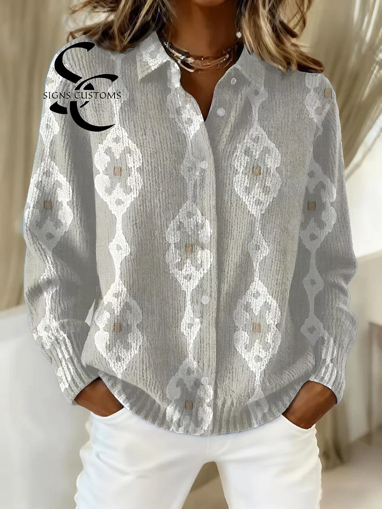 Women's Vintage Abstract Geometry Art Print Casual Sweater