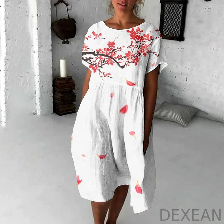 Cherry Blossom Japanese Flowy Midi Dress