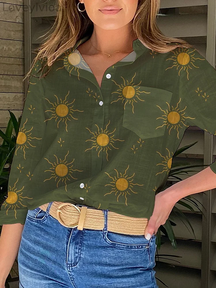Summer Sun Seamless Repeat Pattern Printed Women's Casual Shirt