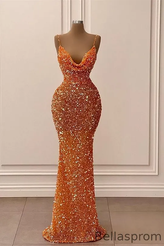 mermaid orange prom dresses Unique Off The Shoulder Burnt Ruched Dress The dress detail Sequins Prom Dresses