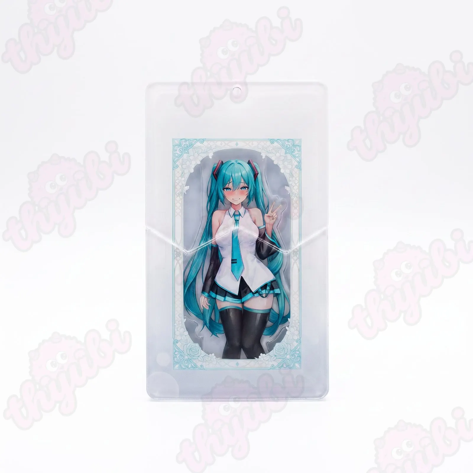 Sliding Pull-Tab Acrylic Keychain & Magnet &ndash; Turquoise-Twin-Tailed Anime Girl in Miku Outfit - thyubioffcial