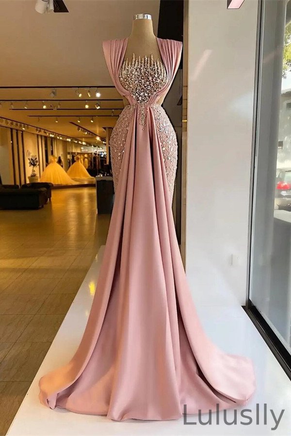 Luluslly Dusty Pink Mermaid Prom Dress Long With Sequins Beads