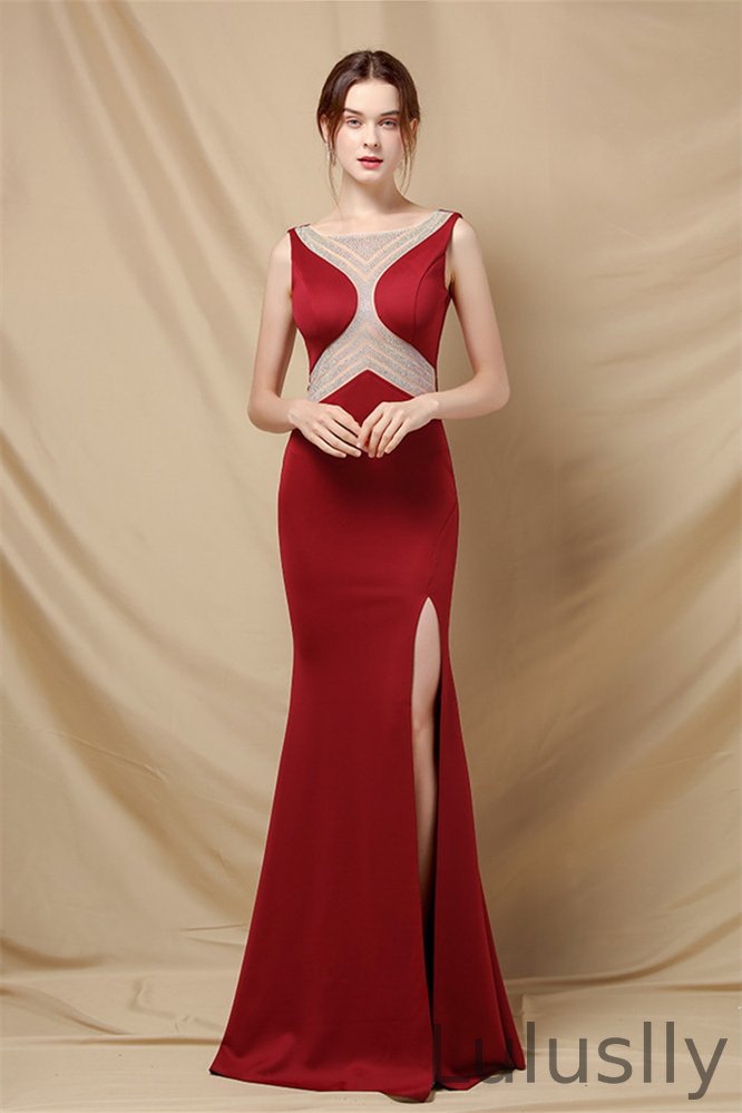 Luluslly Scoop Sleeveless Evening Dress Mermaid Long With Split YE0108