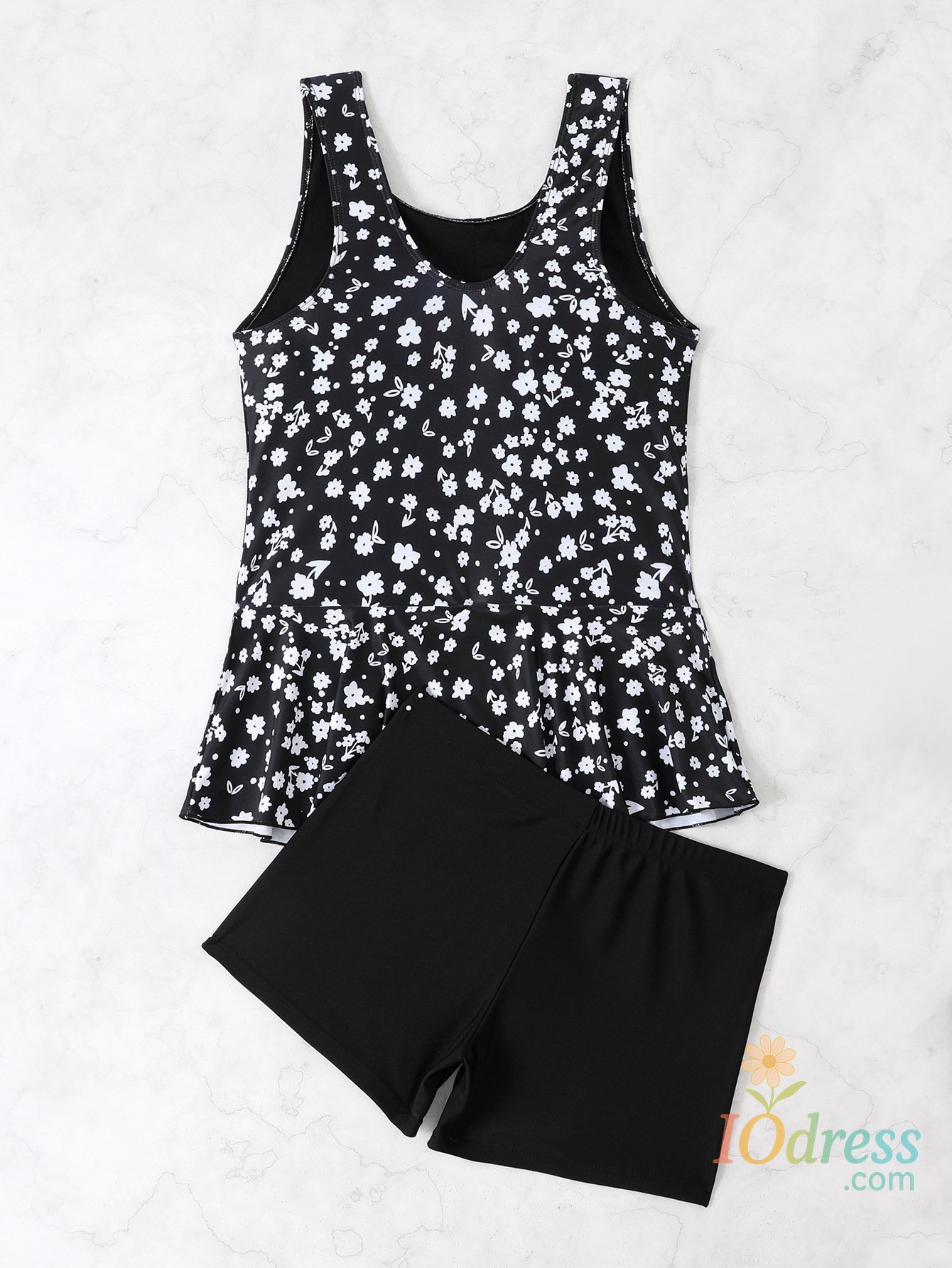 IO Dress 2025 Summer Modest Floral Bikini Set Women's Skirted Swim Dress & High Neck Top Conservative Two Piece Swimwear Outfits Female