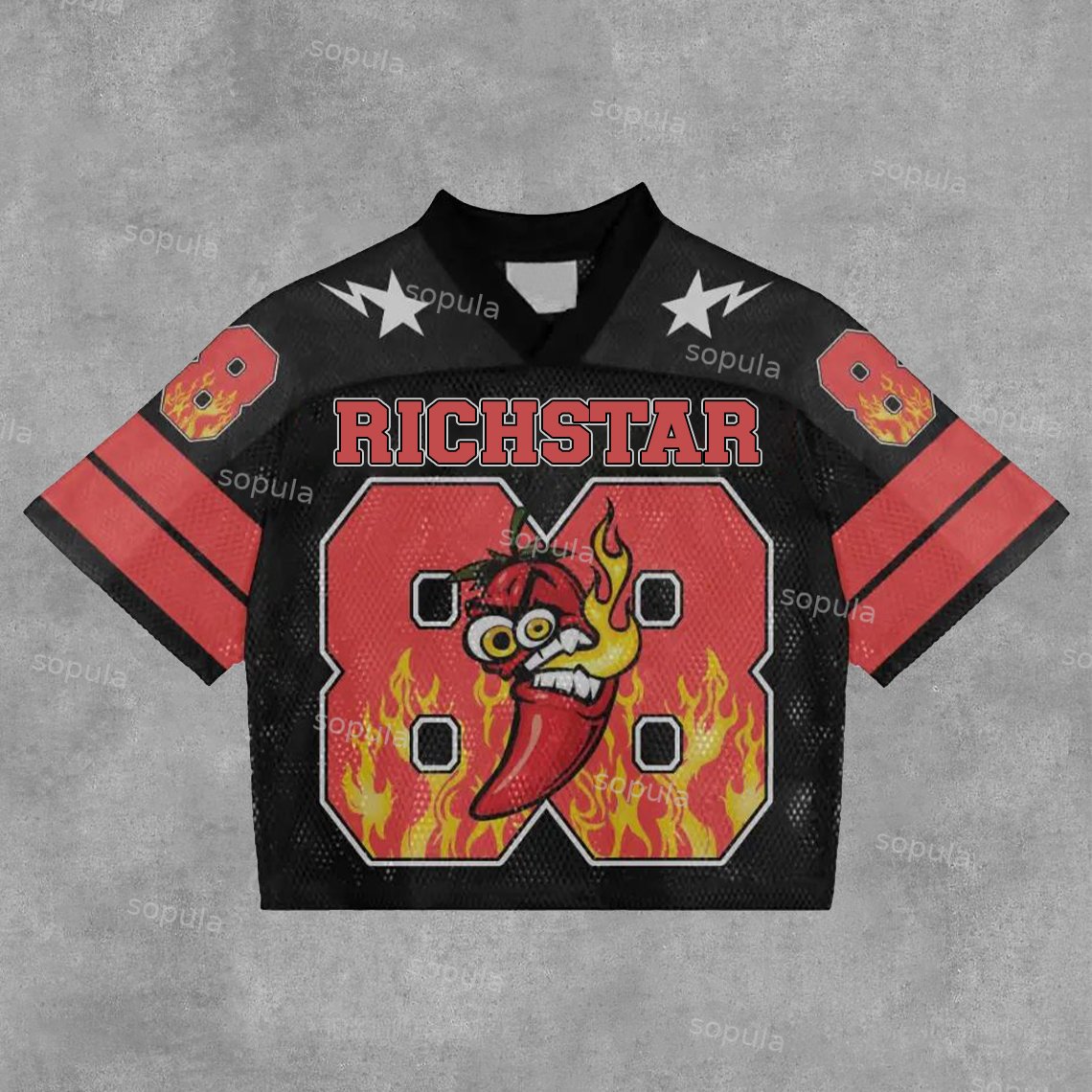 Sopula Vintage Rich Star NO.8 Graphics Blokecore Blokette Football V-neck T-Shirt - Sopula｜Premium Graphic Tees & Graphic Clothing