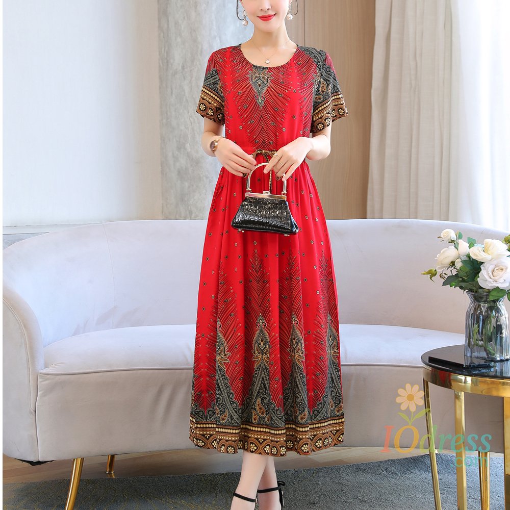 IO Dress New Hot Casual Fashion Summer Dresses For Women 2023 Vintage Elegant Short Sleeve Printing Women Dress O-Neck Women Clothing