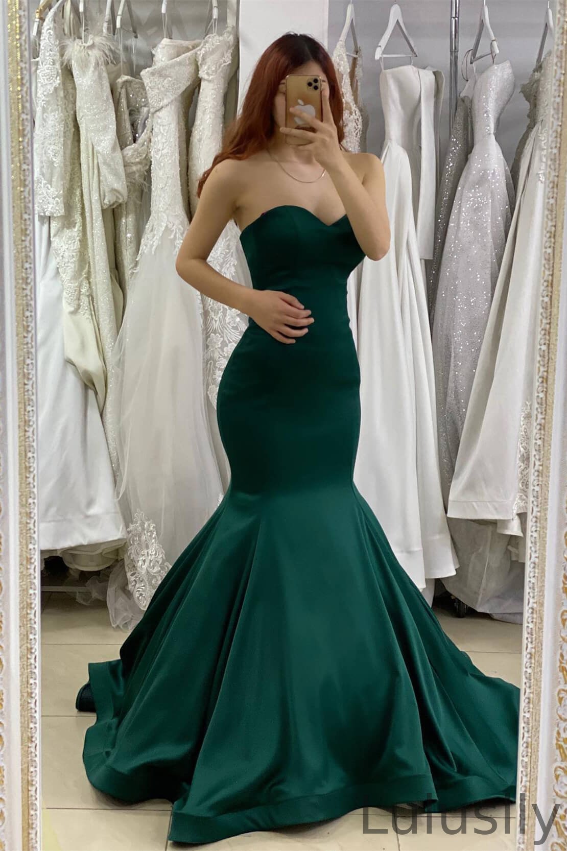 Luluslly Dark Green Sweetheart Sleeveless Mermaid Prom Dresses On Sale