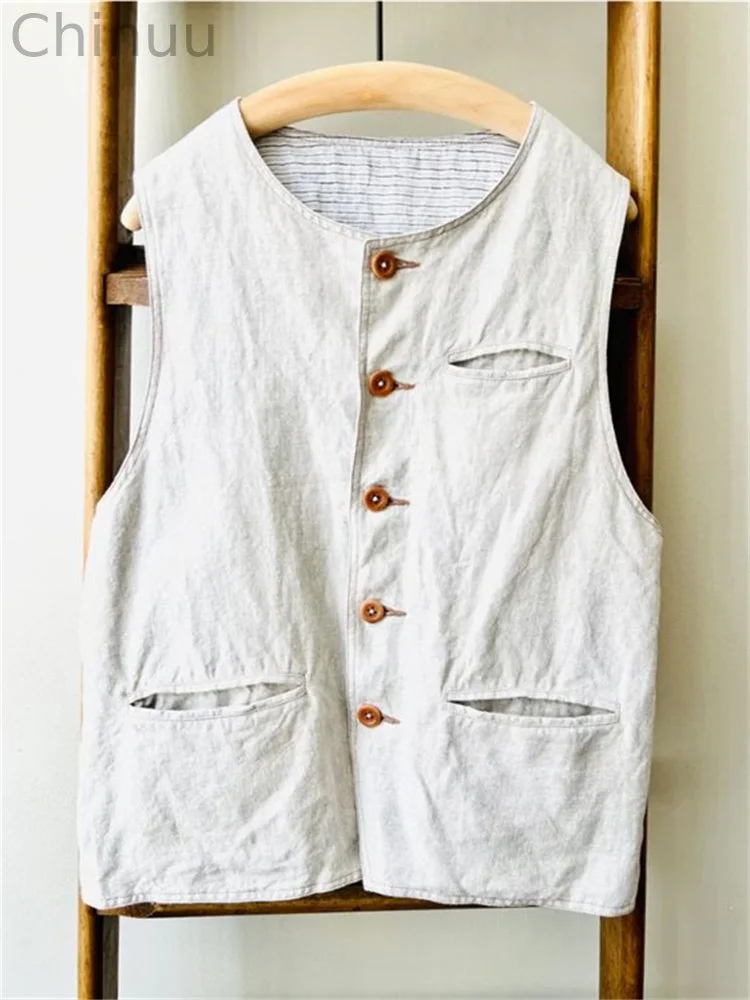 Vintage Classic Basic Linen Blend Vest