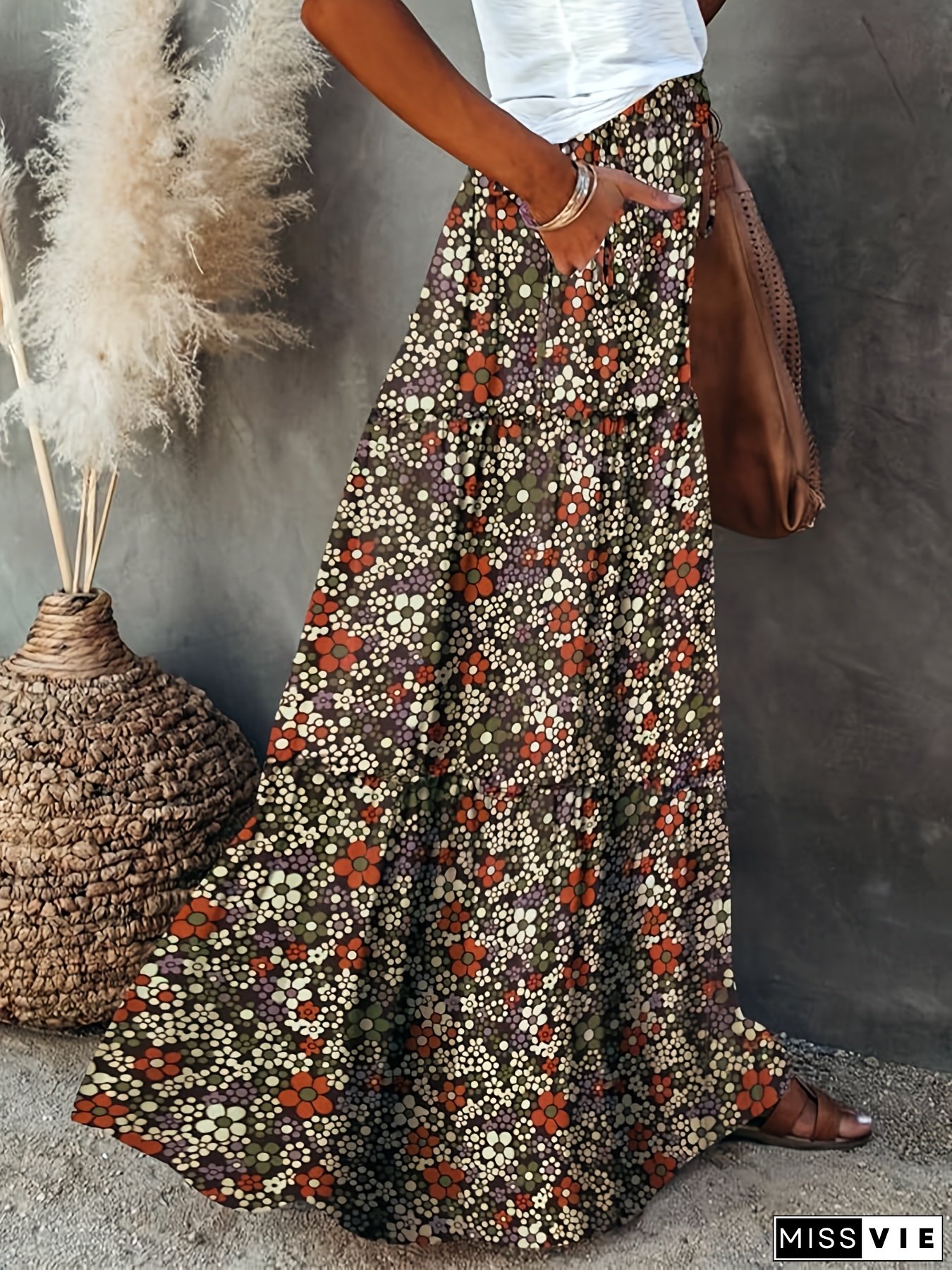 Ladies' Beach Skirt, High Waisted Loose Half Skirt, Long Skirt, European And American Travel Floral Skirt