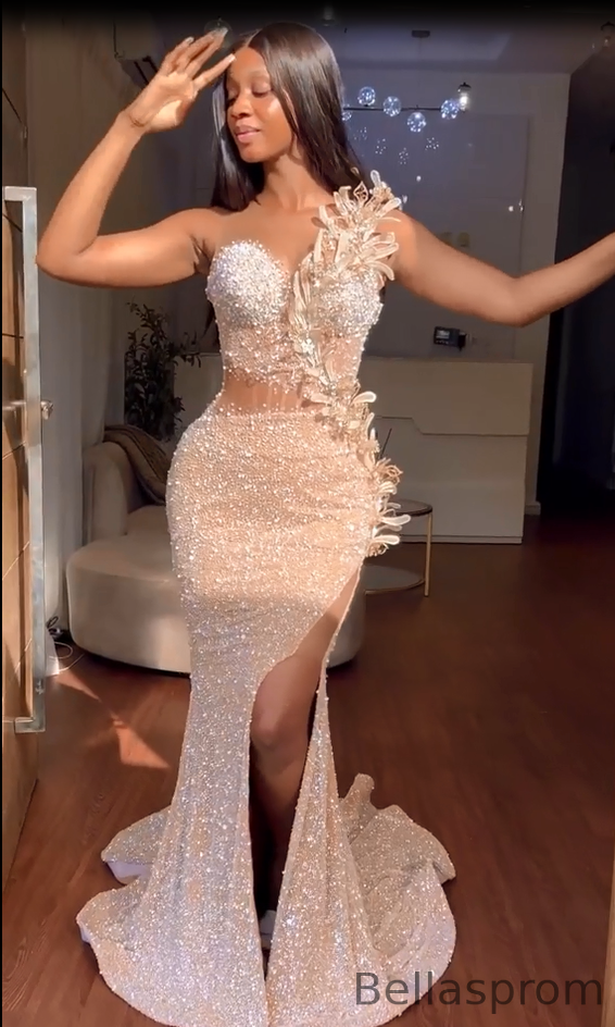 Bellasprom Sleeveless Mermaid Evening Gown With Split Sequins Flowers Bellasprom