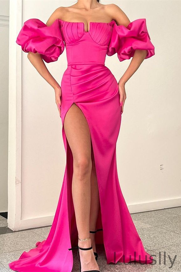Luluslly Fuchsia Off-the-Shoulder Mermaid Evening Dress Slit Long Online