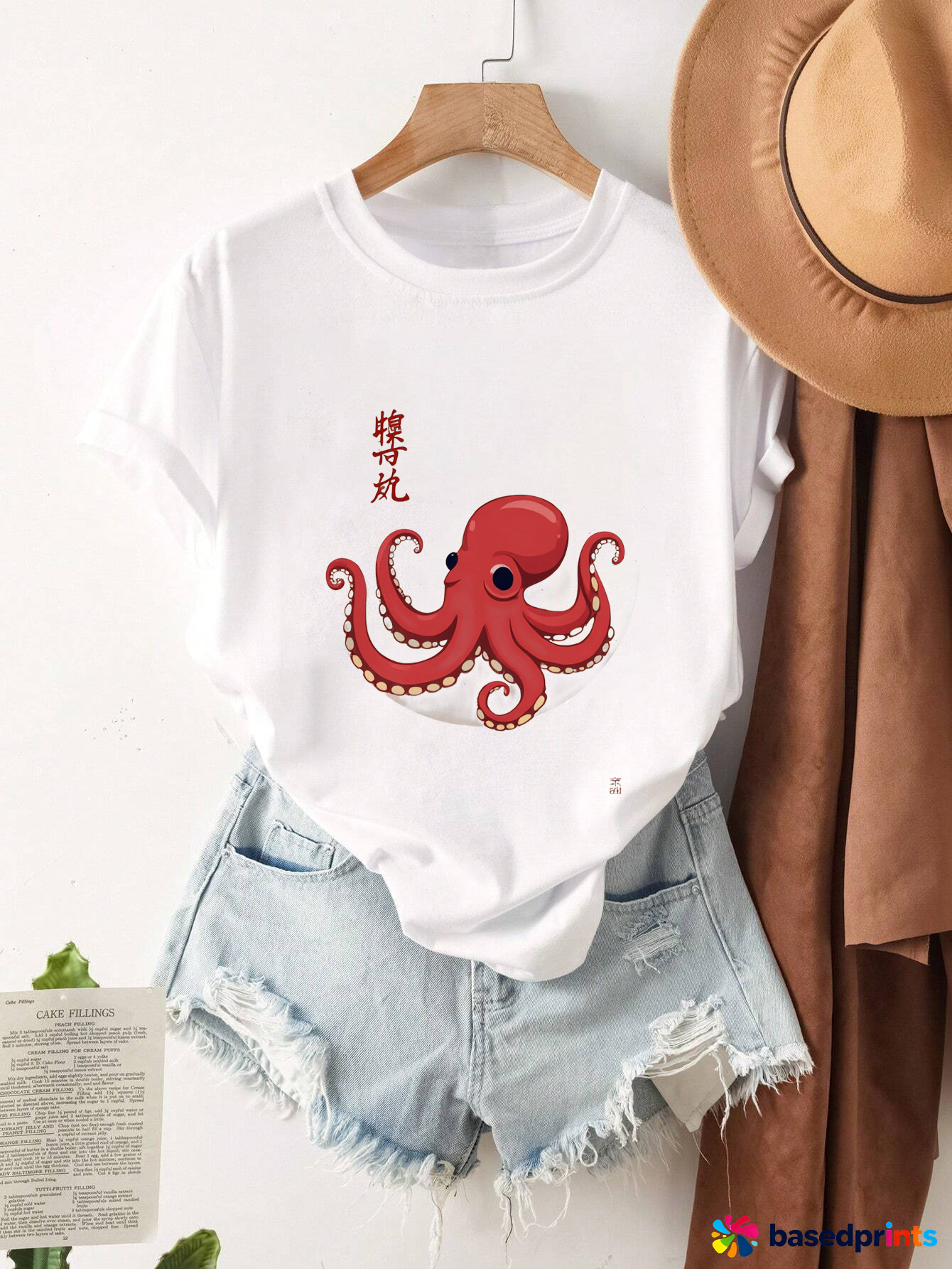 Octopus Cartoon Print Short Sleeve T-Shirt Women Summer Casual Tee Tops