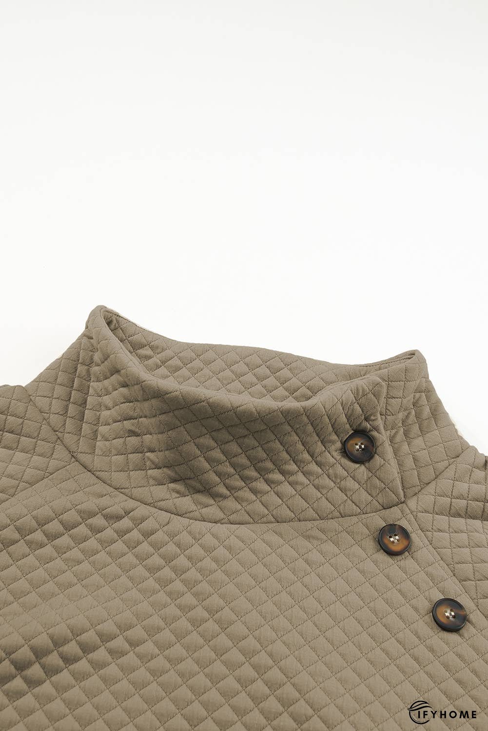 Quilted Buttoned Neckline Stand Neck Pullover Sweatshirt | IFYHOME