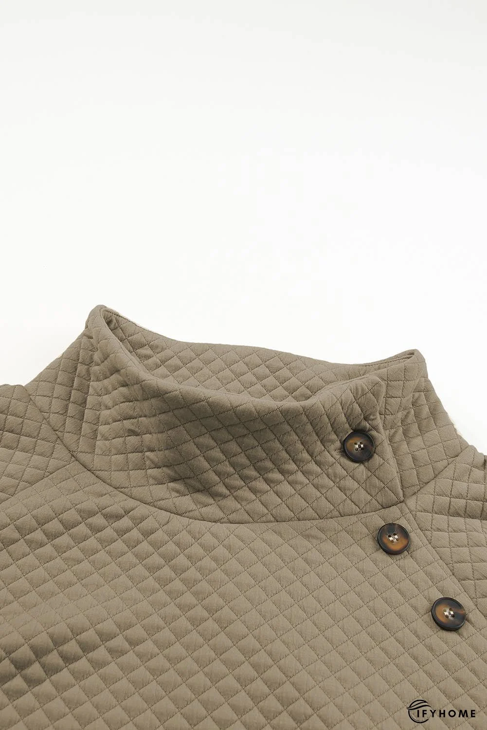 Quilted Buttoned Neckline Stand Neck Pullover Sweatshirt | IFYHOME