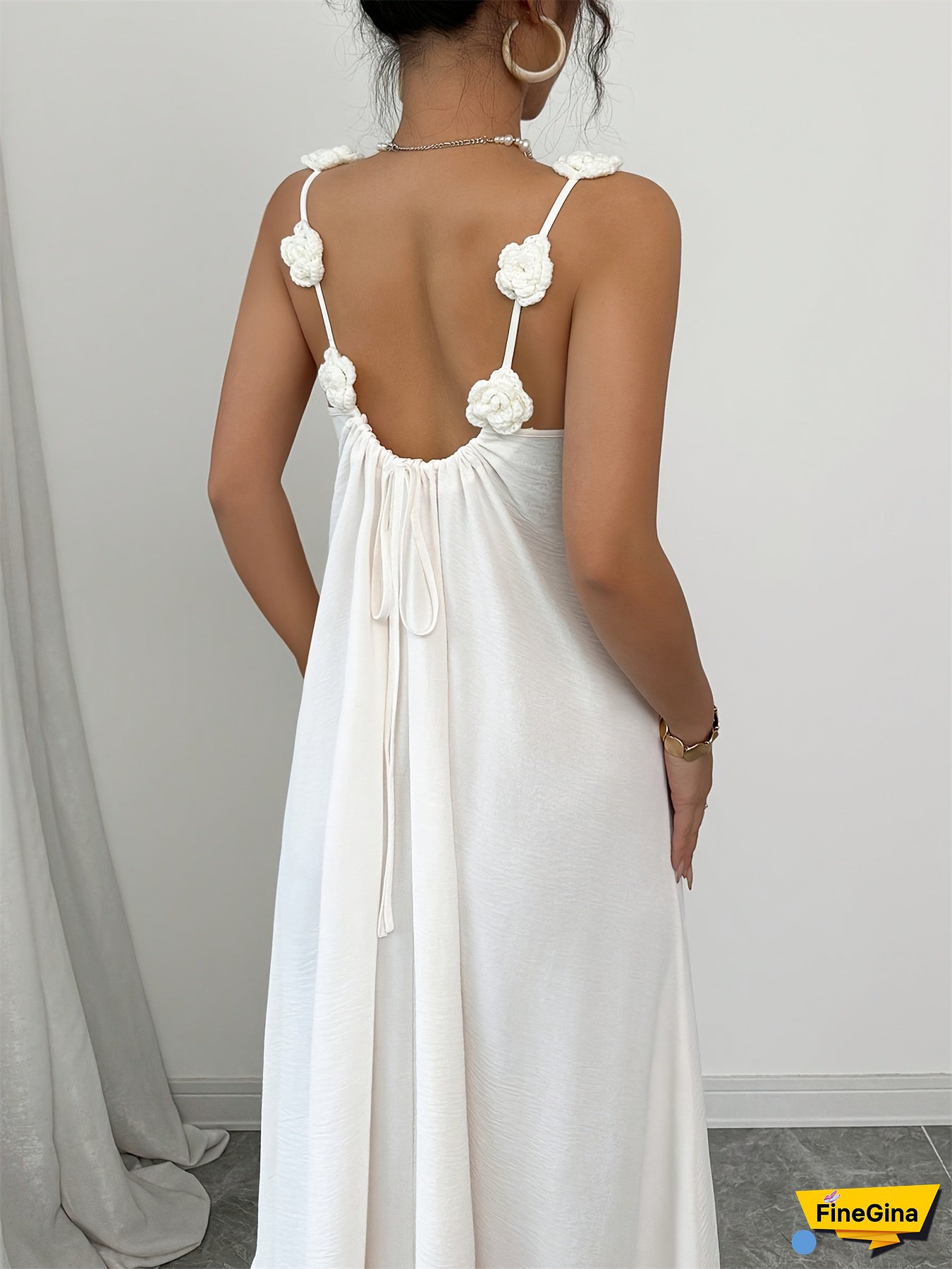 Women's Flowy White Ruffled Hem Maxi Dress with Adjustable Spaghetti Straps - Casual Sleeveless Cami Dress for Spring/Summer, Machine Washable, Summer Fashion, Breezy Outfit, Durable Fabric