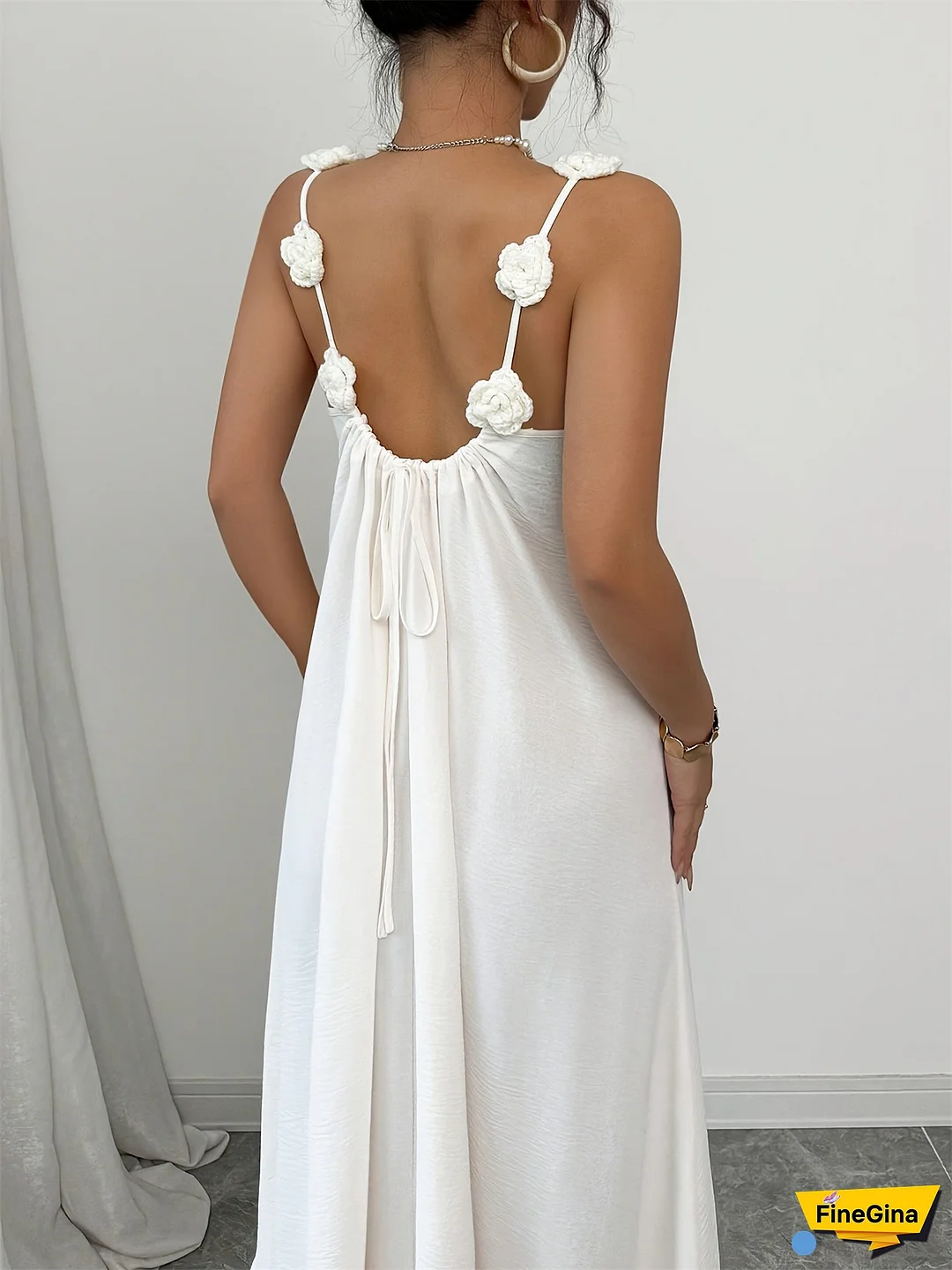 Women's Flowy White Ruffled Hem Maxi Dress with Adjustable Spaghetti Straps - Casual Sleeveless Cami Dress for Spring/Summer, Machine Washable, Summer Fashion, Breezy Outfit, Durable Fabric