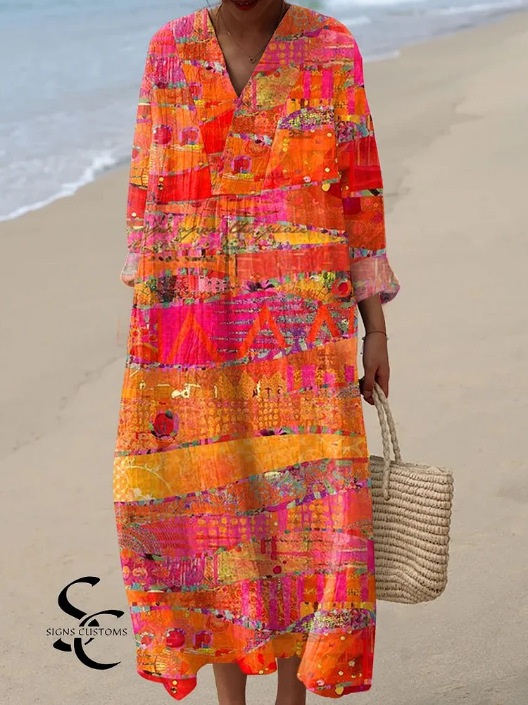 Retro-Inspired Artistic Print Dress for Women