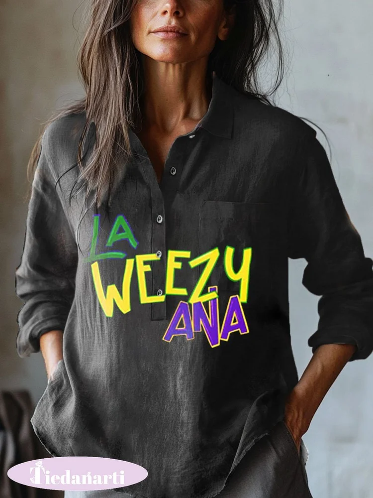 Women's   Mardi Gras  Art Print Casual Cotton And Linen Shirt
