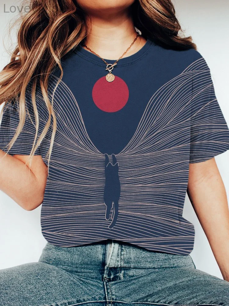 Sun Cat Art Washed Cotton T-Shirt
