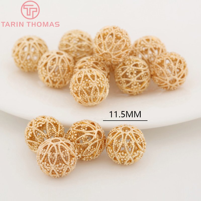 (3412)6PCS 11.5MM 12MM 24K Gold Color Plated Brass Hollow Spacer Beads Bracelet Beads High Quality Diy Jewelry Accessories TARIN THOMAS Official Store James Yang