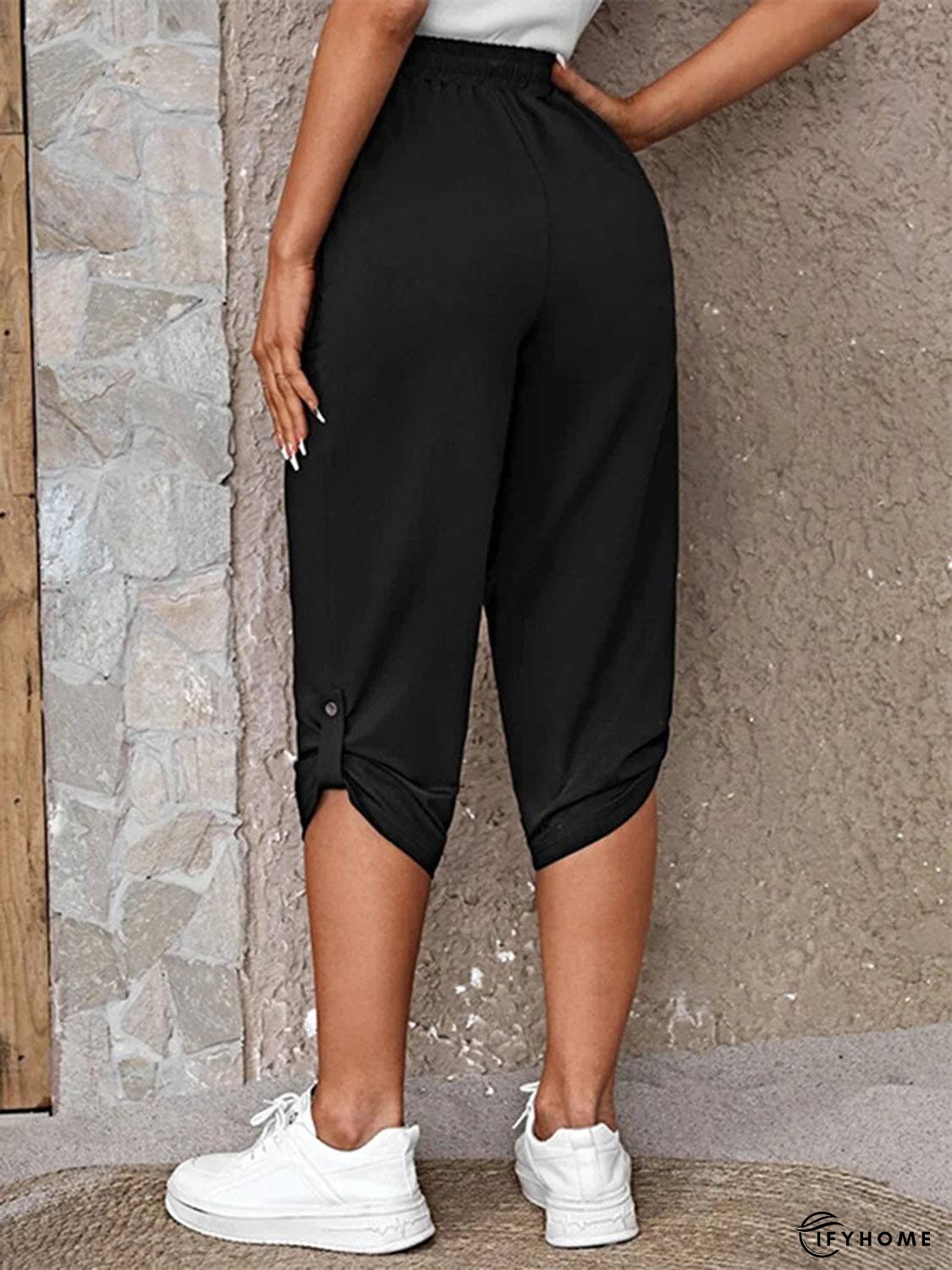 Full Size Roll-Tab Capris Pants | IFYHOME