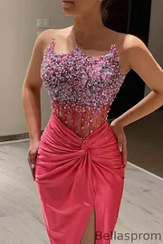 Bellasprom Watermelon Sweetheart Sleeveless Mermaid Prom Dress with Split Beadings Crystals Same As Picture-US2