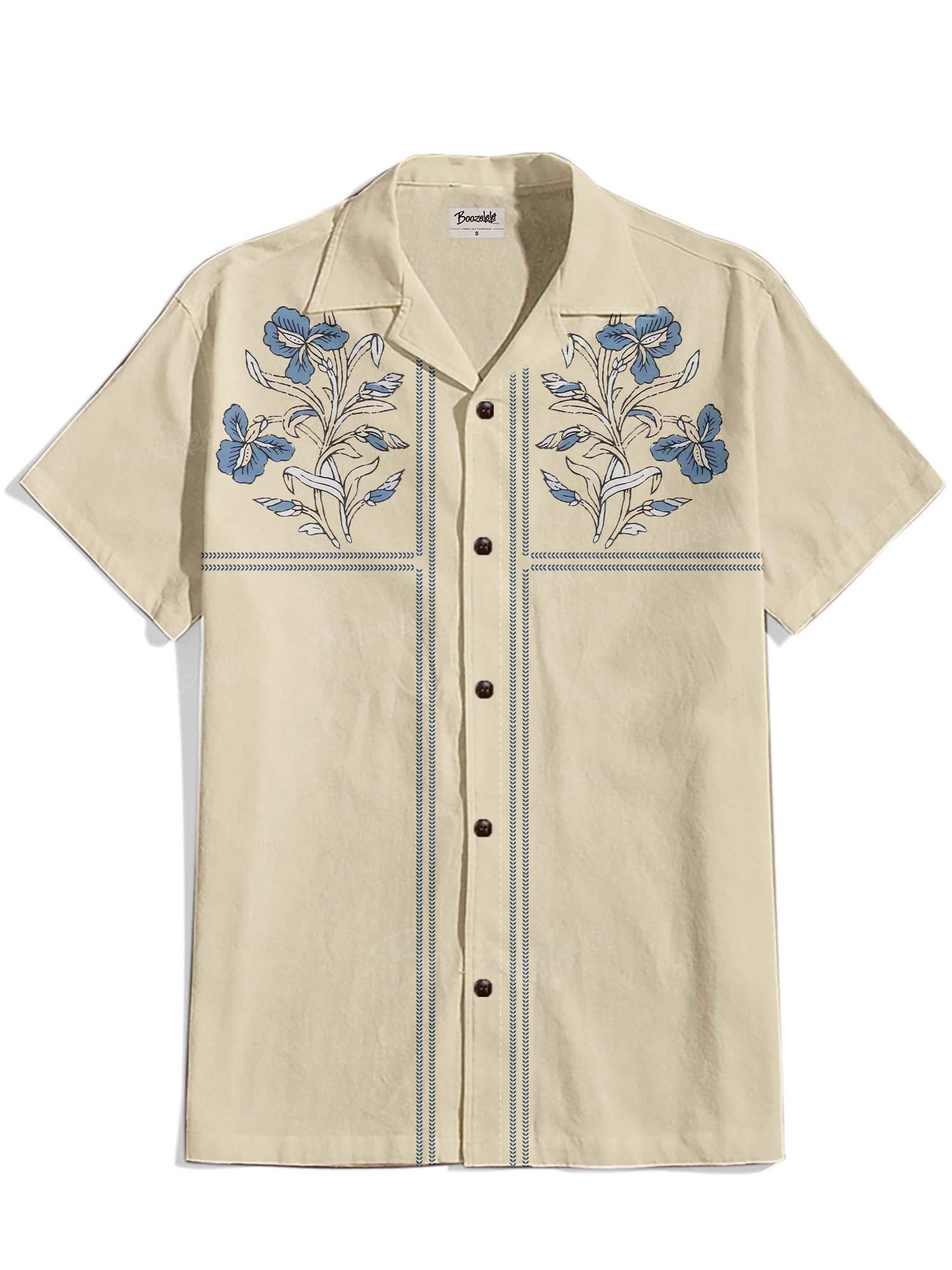 Blue Floral - 100% Cotton Cuban Collar Shirt