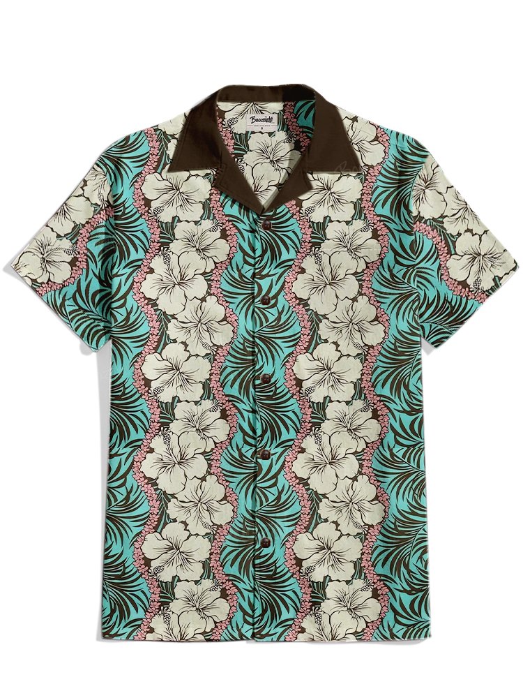 Tropical Hawaii Flower - 100% Cotton Cuban Collar Shirt