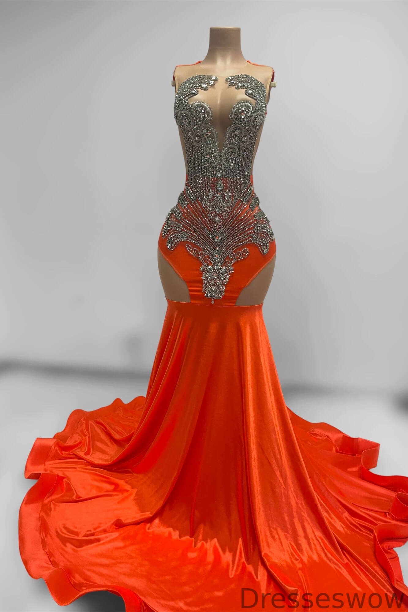 Dresseswow Orange Scoop Sleeveless Mermaid Formal Dresses With Beadings Crystals