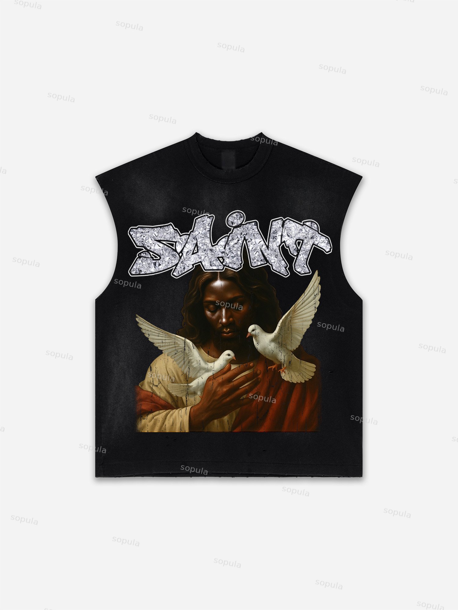 God Loves The World Saints Jesus Vintage Graphic Distressed Tank Top